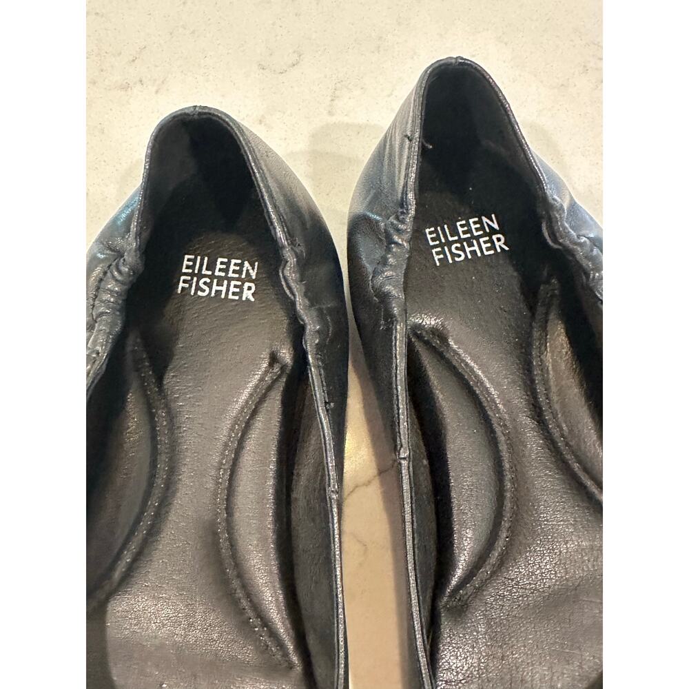 Eileen Fisher Ballet Flats Womens 7.5 Black Leather Slip On Comfort Shoes - Picture 9 of 9